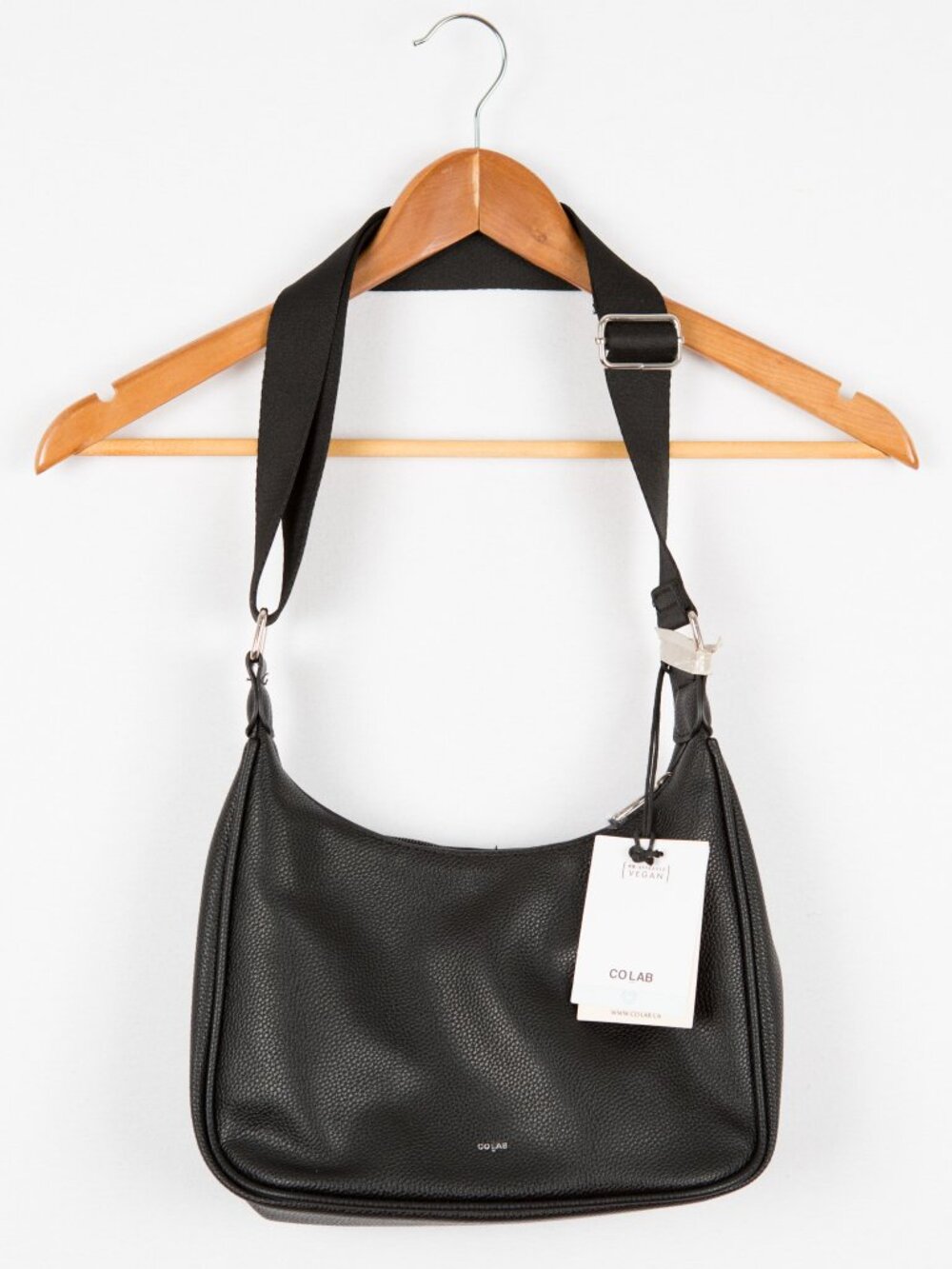 COLAB Black Vegan Leather Hobo Shoulder Bag NWT Minimalist Crossbody